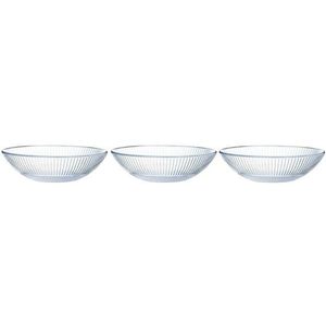 3x Salade schalen/slakommen van glas met relief 26 cm - Schalen en kommen - Keuken accessoires