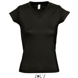 Dames t-shirt  V-hals zwart 100% katoen slimfit - T-shirts