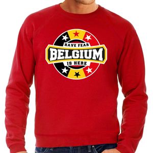 Have fear Belgium is here sweater voor Belgie supporters rood voor heren - Feesttruien