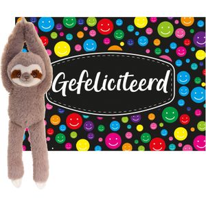 Keel toys - Cadeaukaart Gefeliciteerd met knuffeldier luiaard 50 cm - Knuffeldier
