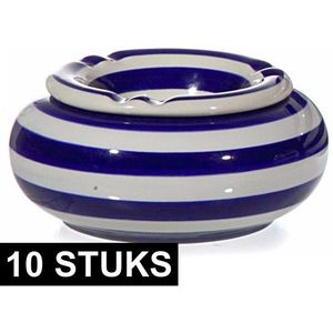 10x Blauw/witte terrasasbakken/stormasbakken 13 cm - Buiten asbakken - Tafelaccessoires - Tuin artikelen