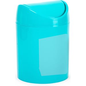 Mini prullenbakje - blauw - kunststof - met klepdeksel - keuken aanrecht/tafel model - 1,4 Liter - Prullenbakken