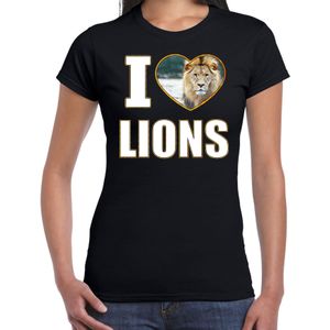 I love lions t-shirt met dieren foto van een leeuw zwart voor dames - cadeau shirt leeuwen liefhebber XS