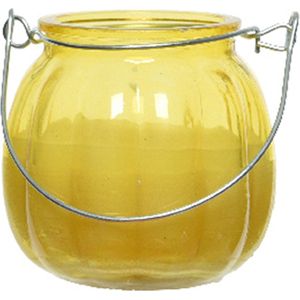 Decoris Citronella kaars voor buiten - glas - geel - 15 branduren - D8 x H8 cm - citrus geur