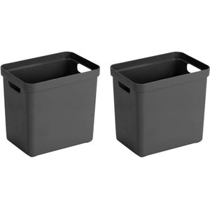 2x Antraciet grijze opbergboxen/opbergmanden 25 liter kunststof - Opbergbox