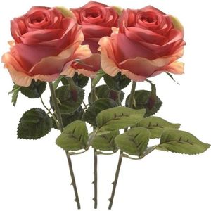 3x Roze Roos 45 cm kunstplant steelbloem - Kunstbloemen