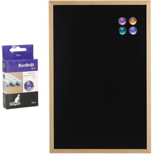 Krijtbord/schoolbord met magneten en 12x krijtjes - 40 x 60 cm - Krijtborden