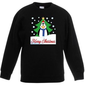 Kersttrui Merry Christmas pinguin zwart kinderen - kerst truien kind