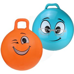 2x stuks skippyballen smiley voor kinderen oranje/blauw 45 cm - Skippyballen