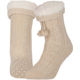 Dames anti-slip fleece/gebreide huissokken/slofsokken donker bruin one size - Huissokken