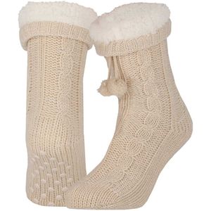 Dames anti-slip fleece/gebreide huissokken/slofsokken donker bruin one size - Huissokken