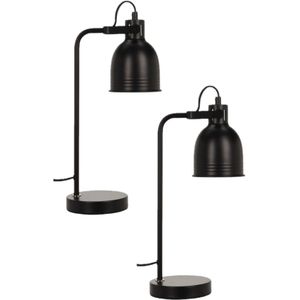 2x stuks tafellampen/bureaulampjes zwart metaal 38 cm - Tafellampen