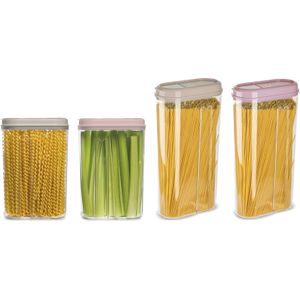Plasticforte Voedselcontainers set - 4 stuks - beige/licht roze - 2350/1500ml - kunststof