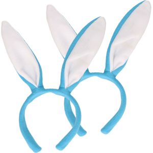 2x stuks konijnen/bunny oren licht blauw met wit voor volwassenen 27 x 28 cm - Verkleedhoofddeksels