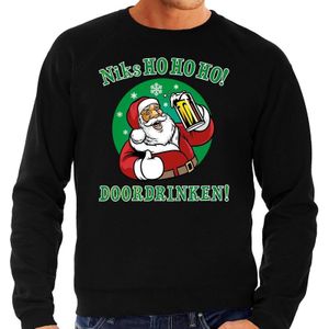 Grote maten zwarte foute kersttrui / sweater Niks Ho ho ho doordrinken met pul bier voor heren - kerst truien