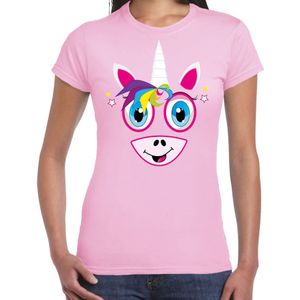 Dieren verkleed t-shirt dames - eenhoorn gezicht - carnavalskleding - lichtroze - Feestshirts