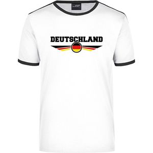 Deutschland wit / zwart ringer landen t-shirt logo met vlag Duitsland voor heren - Feestshirts