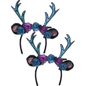 Carnaval verkleed Tiara/diadeem - 2x - hert/rendier gewei - dames/meisjes - Fantasy/elfjes thema - Verkleedhoofddeksels