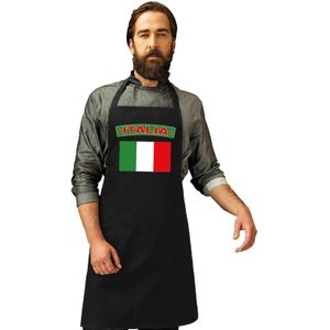 Italie vlag barbecueschort/ keukenschort zwart volwassenen - Feestschorten