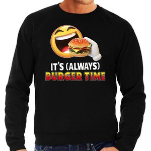 Funny emoticon sweater Its always burger time zwart heren - Feesttruien