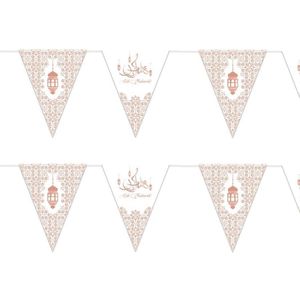 2x stuks Ramadan Mubarak thema papieren vlaggenlijnen/slingers wit/rose goud 3 meter - Vlaggenlijnen