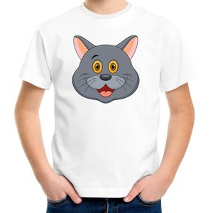 Cartoon kat t-shirt wit voor jongens en meisjes - Cartoon dieren t-shirts kinderen - T-shirts