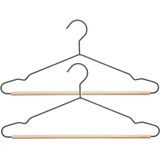 Set van 6x stuks kledinghangers metaal/hout zwart 44 x 19 cm - Kledingkast hangers/kleerhangers