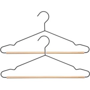 Set van 6x stuks kledinghangers metaal/hout zwart 44 x 19 cm - Kledingkast hangers/kleerhangers