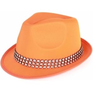 Oranje verkleed hoedje met zilveren steentjes - Verkleedhoofddeksels