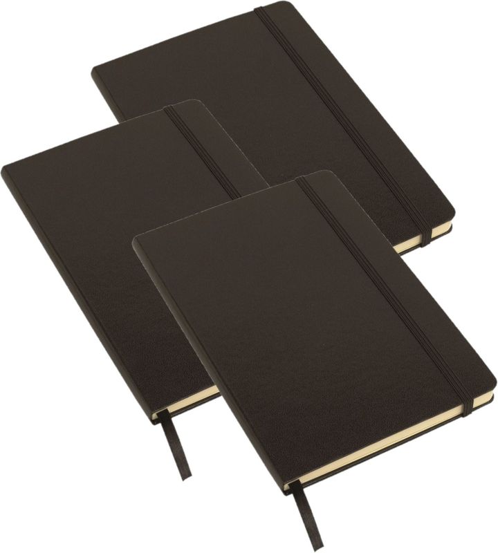 Schoolschrift/notitieboek - 3x - luxe versie - A5 - gelinieerd - harde kaft - zwart - Met sluitband - Notitieboek