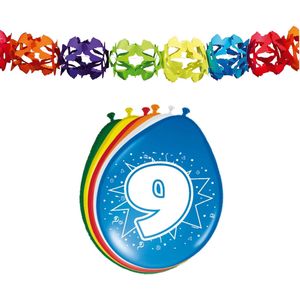 Folat Party 9e jaar verjaardag feestversiering set - Ballonnen en slingers - Feestpakketten