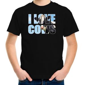 Tekst t-shirt I love cows met dieren foto van een koe zwart voor kinderen - T-shirts