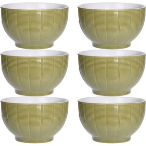 Excellent Houseware Soepkommen/serveer schaaltjes - 6x - Venice - keramiek - D14 x H8 cm - groen