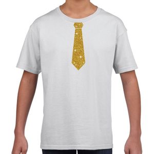 Stropdas goud glitter t-shirt wit voor kinderen - Feestshirts