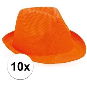 10x Oranje trilby feesthoedje - Verkleedhoofddeksels