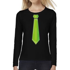 Verkleed shirt voor dames - stropdas groen - zwart - carnaval - foute party - longsleeve - Feestshirts