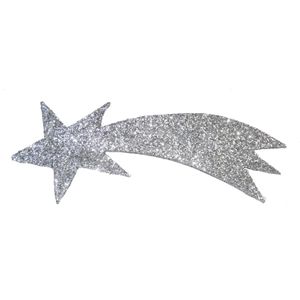 Zilveren decoratie vallende ster met glitters 31 x 11 cm - Feestdecoratievoorwerp
