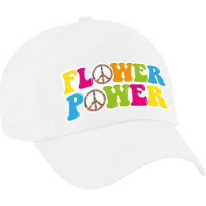 Flower power verkleed pet/cap wit volwassenen  - Verkleedhoofddeksels