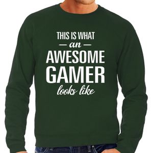 Awesome / geweldige gamer cadeau sweater groen heren - Feesttruien