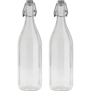 Set van 6x stuks glazen fles transparant met beugeldop van 1 liter/1000 ml - Drinkflessen