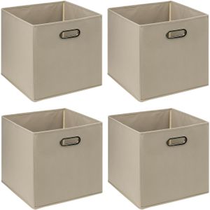 5Five Opbergmand - 4x - 29 liter - taupe - linnen - 31 x 31 x 31 cm