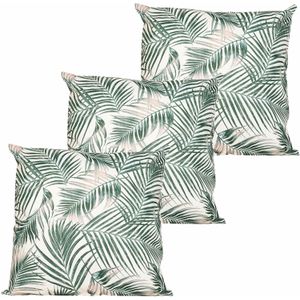 Buitenkussen palm - 3x - wit/groen - 60 x 60 cm - Water en UV bestendig - Sierkussens