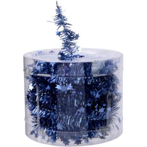 Decoris kerstslinger - met sterren - donkerblauw - lametta - 700 cm - Kerstslingers