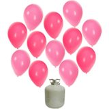 50x Helium ballonnen roze/licht roze 27 cm meisje geboorte + helium tank/cilinder - Ballonnen