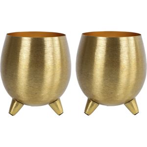 Countryfield Bloemen/plantenpot Vegas - 2x - metaal/nikkel - goud kleurig - D13 x H15 cm - Plantenpotten