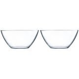 2x Salade schalen/slakommen rond van glas 28 cm - Saladeschalen