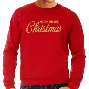Rode foute kersttrui / sweater Merry Fucking Christmas met gouden letters voor heren - kerst truien
