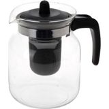 6x stuks glazen transparante theepot 1,5 liter met zwart filter - Thee drinken - Thee serveren - Theepotten met filters