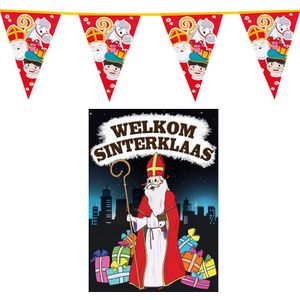 Sinterklaas versiering feestpakket inclusief 2x stuks vlaggenlijnen 6 meter en A1 deurposter - Vlaggenlijnen