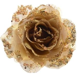 6x Gouden kerstboom versiering roos - Kunstbloemen